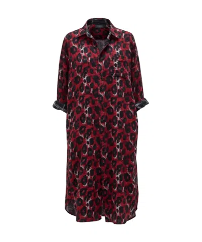 R13 Oversized Printed Shirt Dress In Burgundy