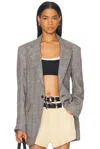 R13 Oversized Ragged Blazer In Black & White Glen Plaid