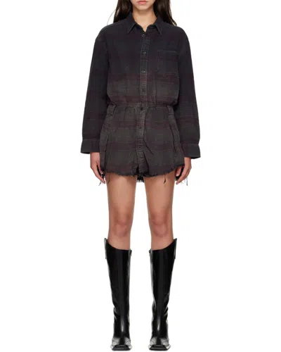 R13 Oversized Shirt Dress Romper In Black