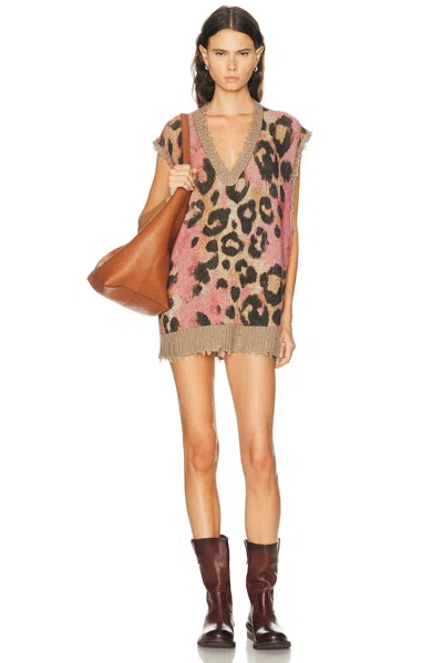 R13 Oversized Sweater Vest Dress In Animal Print