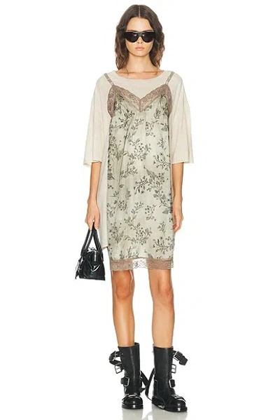 R13 Oversized Tee Dress In Acid Khaki Stone & Green Floral
