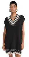 R13 Oversized Vest Dress With Chains Black And Ecru With Chains In Black And Ecru With Chains