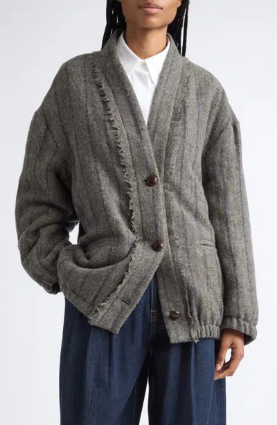 R13 Padded Stripe Wool Cardigan In Gray