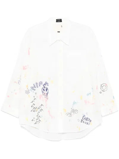 R13 Paint-splatter Shirt In 白色
