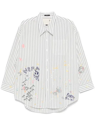 R13 Gestreiftes Hemd Mit Farbklecksen In White