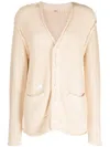 R13 Boxy Paint Splatter Rolled Edge V-neck Cardigan In Neutrals