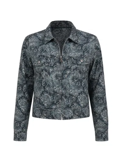 R13 Paisley-pattern Cropped Shirt Jacket In Blue