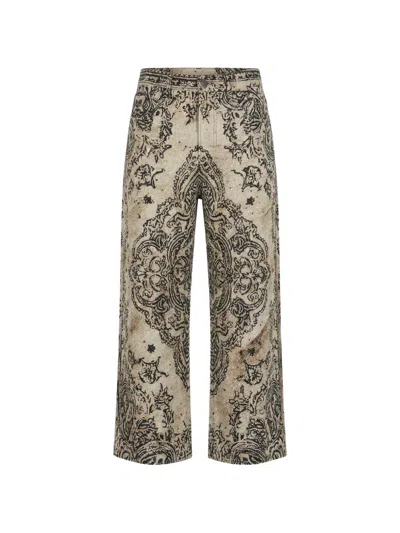 R13 Paisley-print Distressed-finish Trousers In Neutral