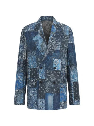 R13 Patchwork Double-breasted Blazer In Blue
