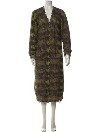 Pre-owned R13 Patterned V-neck Sweater In Green