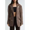 R13 Pinchushion Plaid Embellished Blazer In Brown Plaid