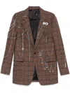 R13 Pinchushion Plaid Embellished Blazer In Brown