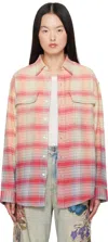 R13 Checked Shirt In Bleached Out Pink/gr