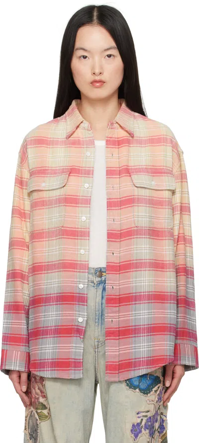 R13 Pink & Beige Relaxed Work Shirt In Bleached Out Pink/gr