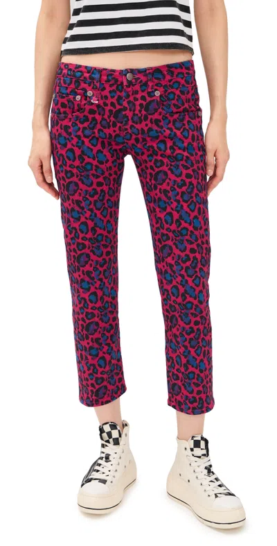 R13 Pink Leopard Straight Jeans Fuchsia Leopard