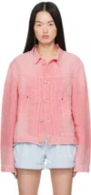 R13 Relaxed Pleated Linen Trucker Jacket In Coral Linen Chambray