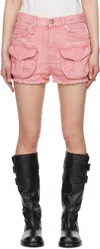 R13 Pink Straight Multi Pocket Denim Shorts In Coral Stretch