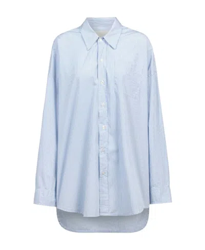 R13 Pinstripe Cotton Shirt In Blue