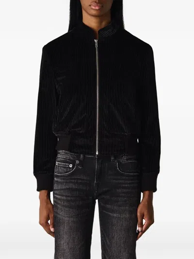 R13 Pinstripe-pattern Stand-collar Jacket In Black