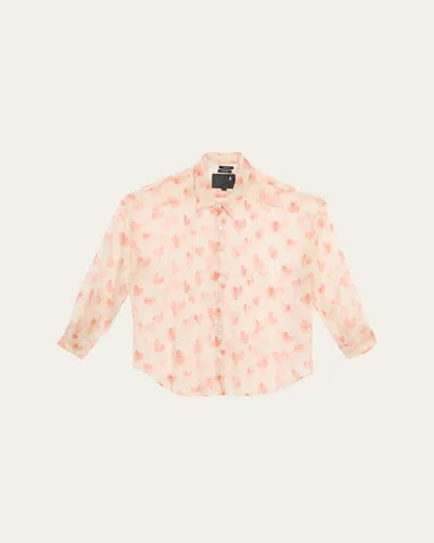 R13 Pintuck Drop-neck Heart-print Silk Shirt In Black