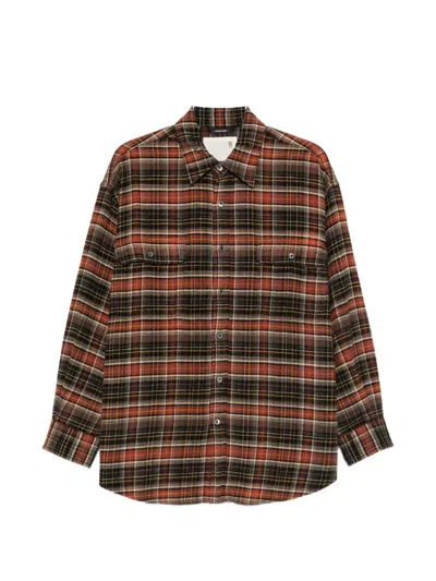 R13 Oversized Boyfriend Shirt Long Sleeves Plaid In Brown