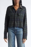 R13 Plaid Crop Button-up Work Shirt In Blue