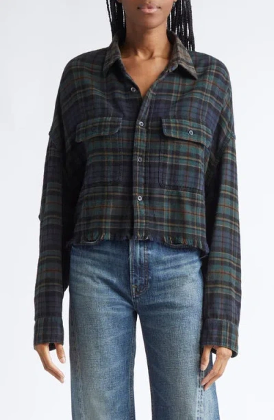 R13 Plaid Crop Button-up Work Shirt In Blue