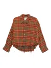 R13 Plaid Shirt With Frayed Hem In Brown