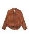 R13 Plaid Shirt With Frayed Hem In Brown