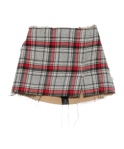 R13 PLAID FRAYED MINI SKIRT