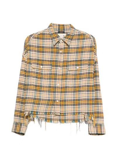 R13 Plaid Frayed Shirt In Brown