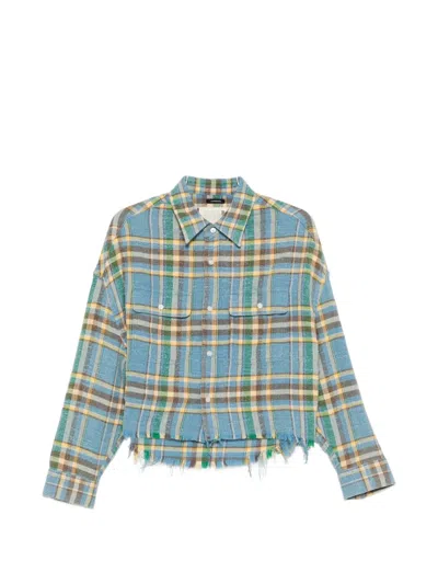 R13 Cropped Frayed Plaid Shirt In Multi