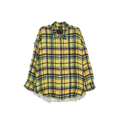 R13 Plaid Frayed Shirt In Multi