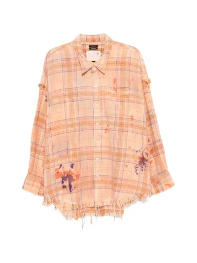 R13 Plaid Frayed Shirt In Orange