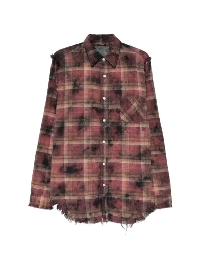 R13 Plaid Frayed Shirt In Purple