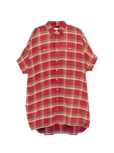 R13 Plaid Mini Shirt Dress In Red