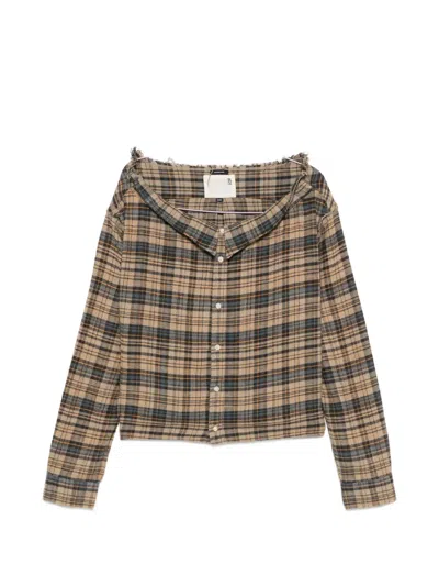 R13 Plaid Off-the-shoulder Shirt In Brown