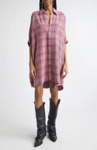 R13 Plaid Oversize Boxy Cotton Flannel Shirtdress In Pink