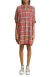 R13 Plaid Oversize Cotton Flannel Shirtdress In Red