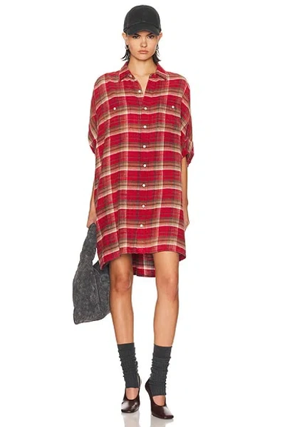 R13 Plaid Oversized Boxy Shirt Dress In Red