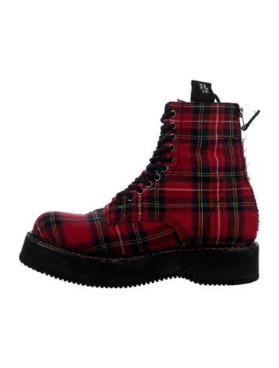 Pre-owned R13 Plaid Print Combat Boots In Red