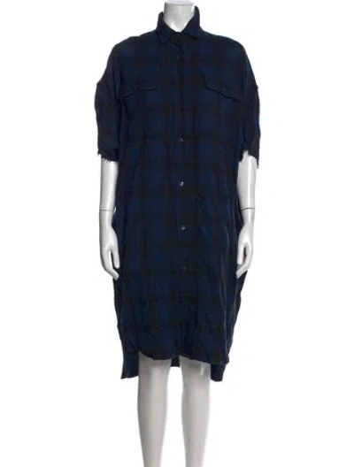 Pre-owned R13 Plaid Print Knee-length Dress In Black/blue