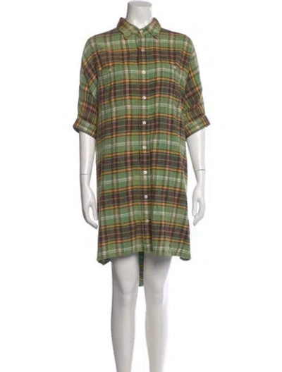 Pre-owned R13 Plaid Print Knee-length Dress In Green