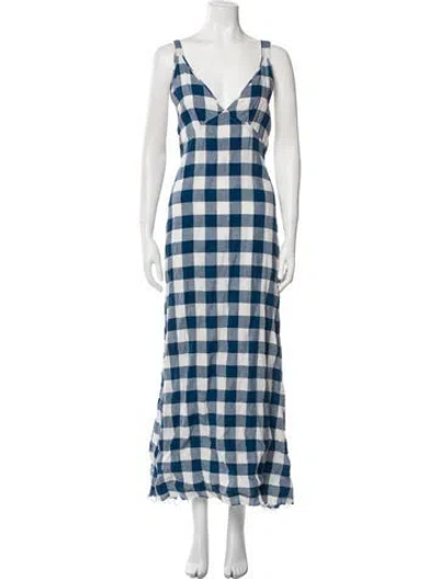 Pre-owned R13 Plaid Print Long Dress In Blue
