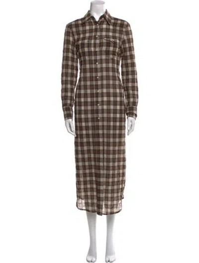 Pre-owned R13 Plaid Print Long Dress In Brown