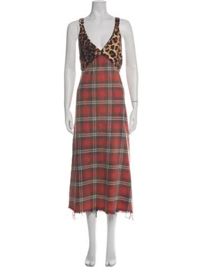 Pre-owned R13 Plaid Print Long Dress In Red