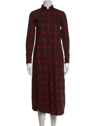 Pre-owned R13 Plaid Print Long Dress In Red