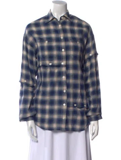 Pre-owned R13 Plaid Print Long Sleeve Button-up Top In Blue