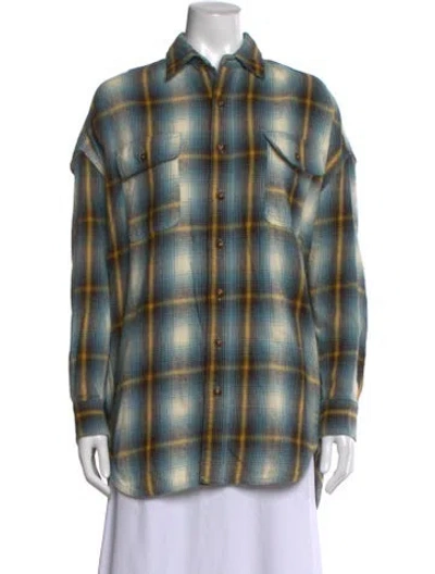 Pre-owned R13 Plaid Print Long Sleeve Button-up Top In Blue