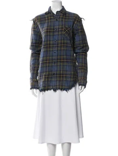 Pre-owned R13 Plaid Print Long Sleeve Button-up Top In Blue